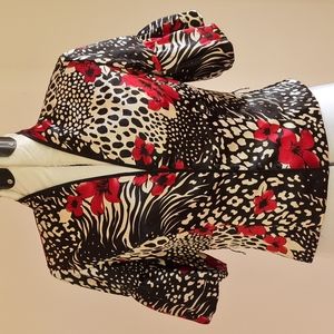 Floral red and  black blouse short puffy sleeves size 8/ medium